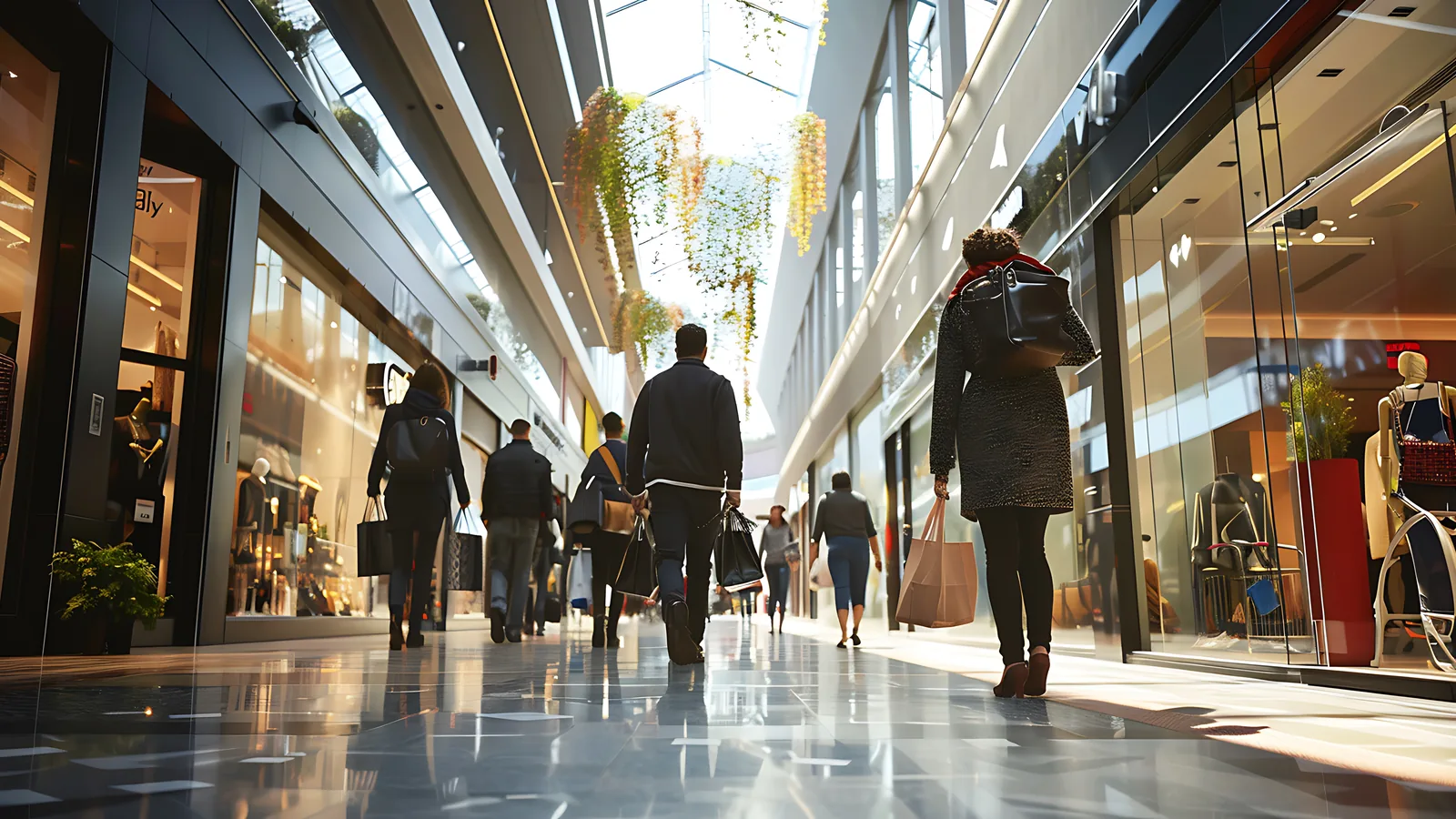 modern retail store interior shoppers walking