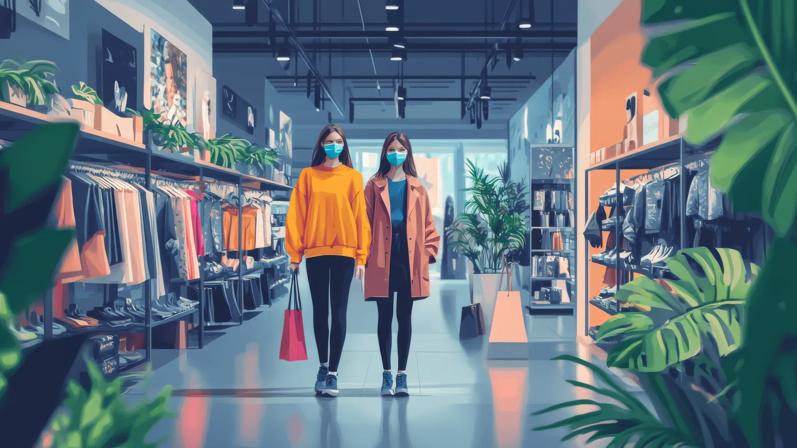 modern clothing store interior shoppers browsing