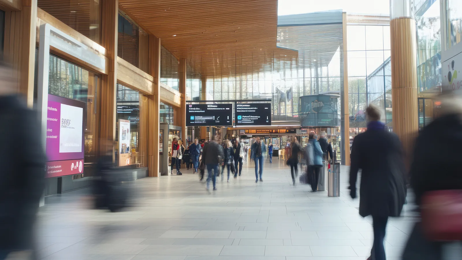 people walking shopping mall concourse